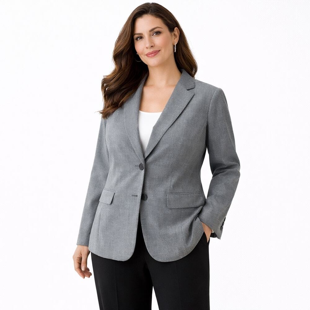Tahari Arthur S Levine Gray Blazer Jacket Size 16 Stretch Career Office Classic